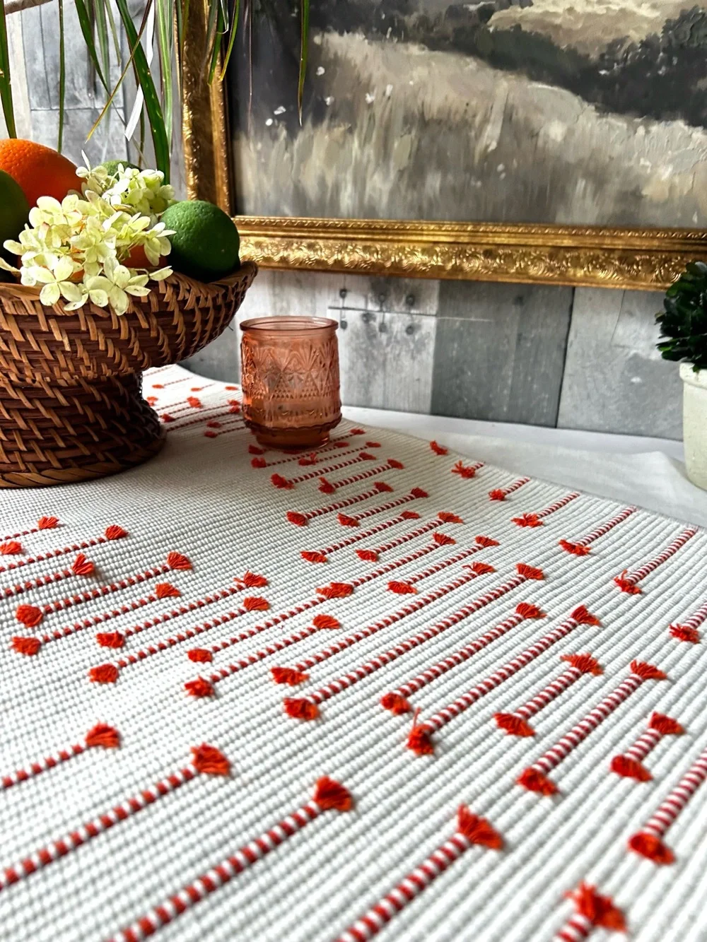 🌴Lovely Table Runner W/Boho Flair | White(cream) & Rusty Orange | Kirkton House